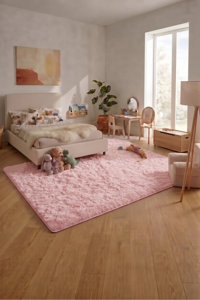 SOFT DECOR Pembe Kaymaz Taban Peluş Kesme Çocuk odası Tozumaz Yumuşak Dokulu ...