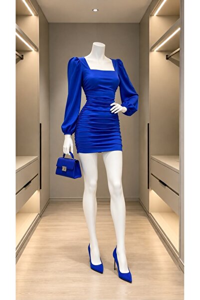Modafeminen Rochie mini cu guler pătrat și aspect satinat 582361 SAKS