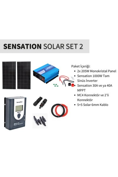 sensatıon Solar Set Paket 2 (Karavan, Bağ Evi) Monokristal Güneş Paneli-Mppt-İnverter Tam Sinüs