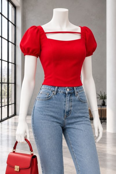 Modafeminen Țesătură crep cu bretele subțiri CROP 582501 ROȘU