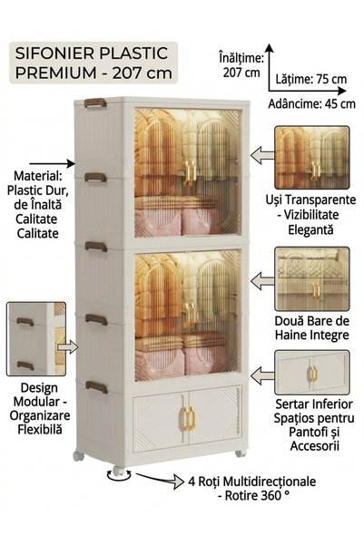 OEM Dulap modular pentru haine, Organizator din plastic cu bară pentru umeraș...