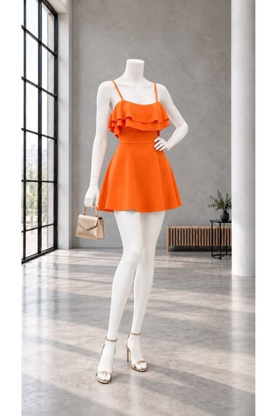 Modafeminen Rochie de seară scurtă din țesătură crep, cu bretele subțiri și c...