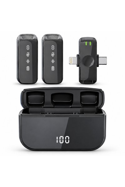 HASEPE Set de 2 microfoane lavalieră wireless, cu conectori duali Lightning ș...
