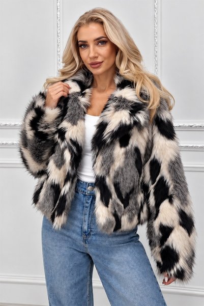FashionForYou Palton cu imprimeu animalier Ysolde, din blană artificială, cu ...
