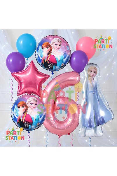 Parti Station مجموعة بالونات عيد الميلاد فروزن فروزن إلسا باللون الوردي لعمر ...
