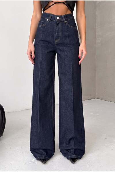 HerTon Pantaloni din denim închis la culoare, cu croială largă și talie înaltă