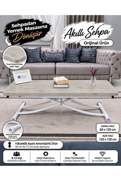 SEHPAM AKILLI Akıllı Sehpa Juppo Üst Tabla Mdf Lizbon Oval Köşe Alt Beyaz Içe...