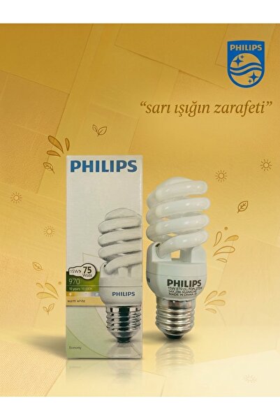 Philips 3 ADET DAR İNCE UZUN MODEL 15W=75W 970 LÜMEN 2700K SARI E27 TASARRUFL...