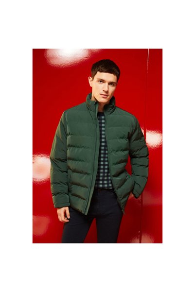 Mudo Men's Green Stand Collar Puffer Jacket