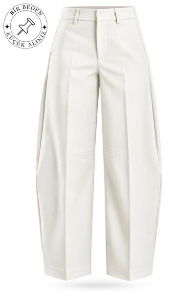5in1Canpolat Pantaloni albi din material textil tip barrel 442
