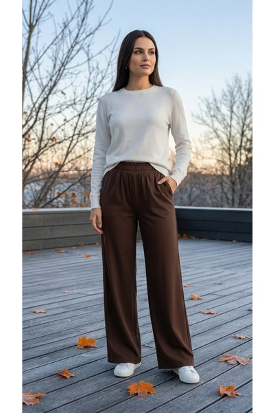 Curly PANTALONI MARO TRICOTATI DIN CREP CU TIV LARG