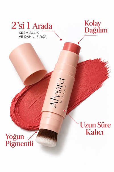 Alvora Milano Allık Ruj Göz Farı | Nemlendirici Makyaj Makeup | Stick | Fırça...