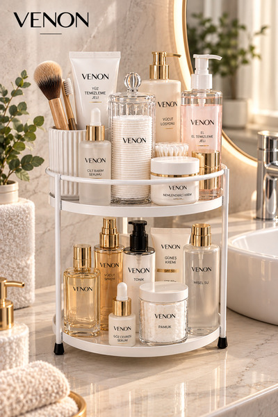 VENON Real 2-Tier White Bathroom Cosmetic Jewelry Organizer Multi-Purpose Org...