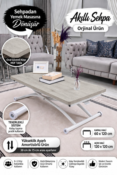 SEHPAM AKILLI Akıllı Sehpa Juppo Üst Tabla Mdf Lizbon Oval Köşe Alt Ayak Beya...