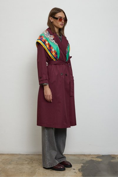 QANU Floriva Long Trench Coat Burgundy