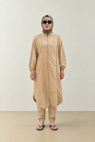 QANU Double Color Hijab Swimsuit Top Camel-Green