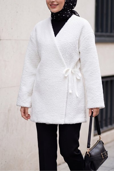 Modamorfo Kimono Boucle cu legături laterale - alb