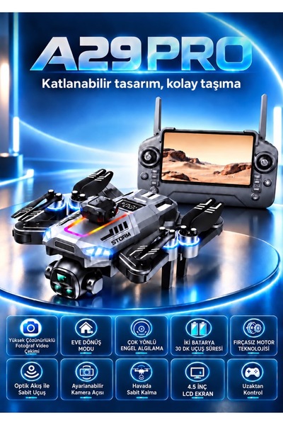 ROSE TEKNOLOJİ A29PRO WİFİ FPV ÇİFT KAMERALI 4.5 İNÇ LCD EKRANLI KUMANDA GİMB...