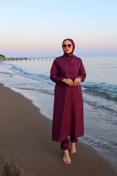 QANU Long Hijab Swimsuit Set of 3 Plum