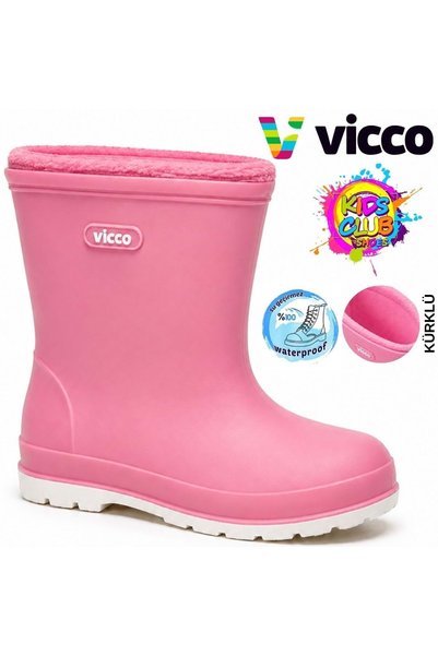 Vicco Μπότες βροχής από PVC με μαλακή γούνα, Ορθοπεδικές παιδικές μπότες ΡΟΖ