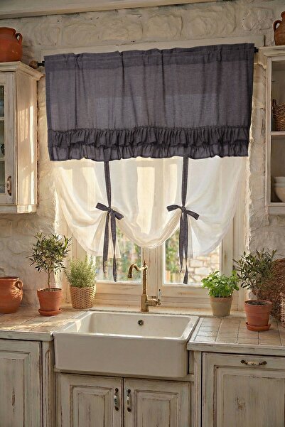 cotton maison Country Style Pot Curtain Double Ruffled - Compatible with Curt...