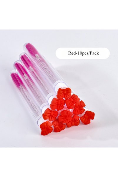 Choice3 Red 10pcs Bow-Shaped Mascara Tube Brush Set with Protective Case Make...