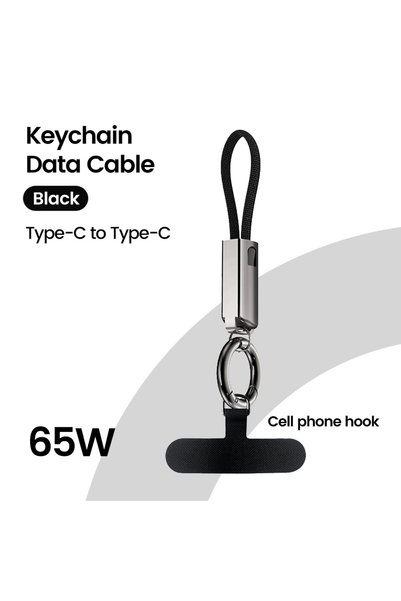 Choice Black with hook Keychain USB Type C Data Cord PD65W USB C to Type C Ca...