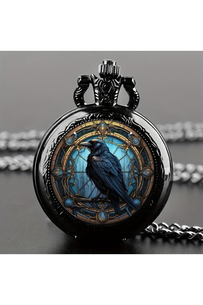 Choice black Unique Vintage Black Crow Mini Quartz Pocket Watch,Necklace Pend...