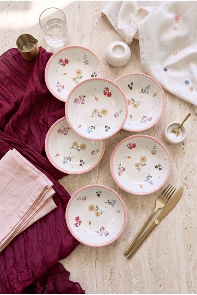 ers erbaşlar Flora 6-Piece Luxury Ceramic Breakfast Bowl Set 12.5 cm