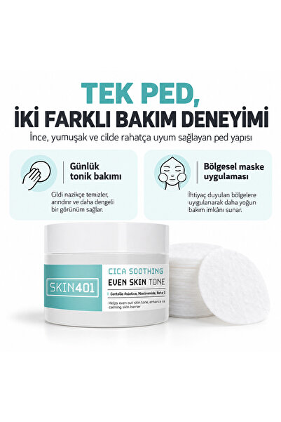 Skin401 Cica Tonic Pad 100 Pieces – Soothing, Moisturizing, and Brightening Toner Pad Containing Centella and Niacinamide