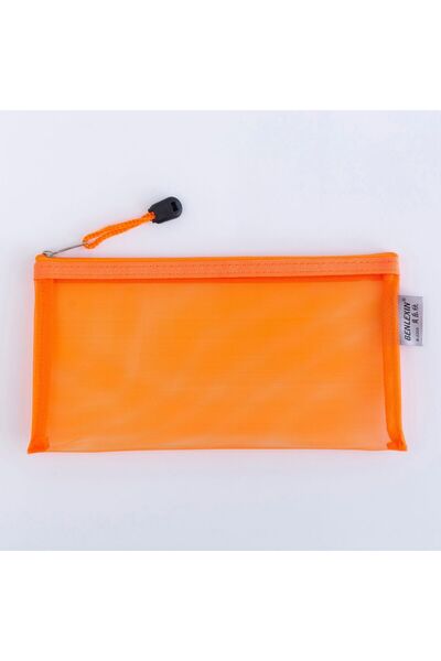 Choice4 Orange Simple Transparent Zipper Pencil Case Mesh Cosmetic Storage Ba...