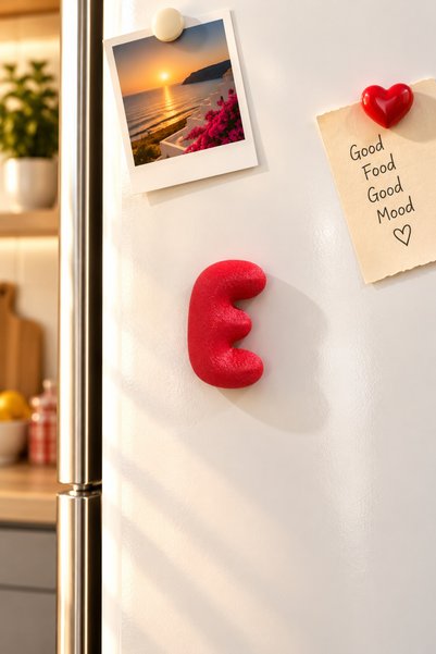 LioraeAtelier E Harfi Buzdolabı Magneti Kırmızı Harf Magnet 6.5 CM