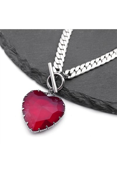 Choice hong 40cm SR Goth Punk Red Heart Necklace Choker for Women Stainless S...