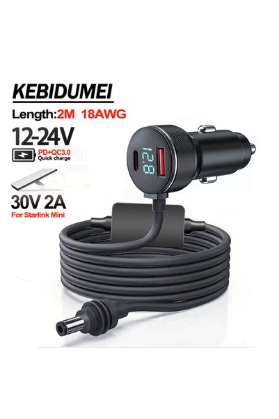 Kebidumei 2 Meters 30V 2A Waterproof Starlink Mini Power Adapter 12V-24V to 3...
