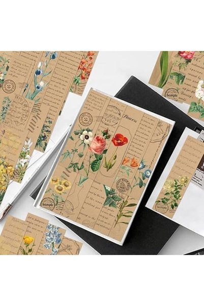 Arabest 30 Pieces Kraft Flower Bookmark Set,Vintage Floral Alphabet Style Cardstock Bookmarks,6x1.6 Inch