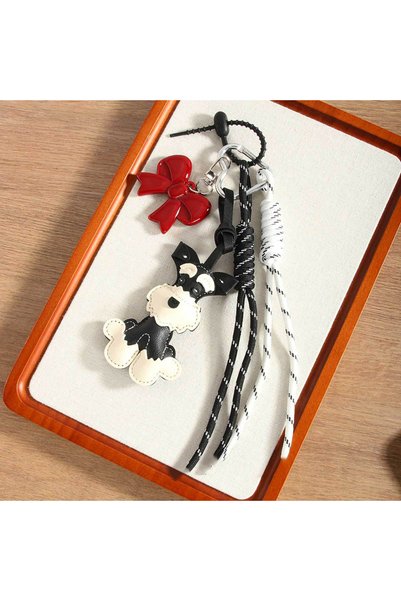 Choice15 black bow Leather Dachshund Bag Pendant Creative Keychain Lanyard ba...