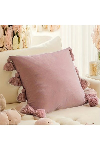 Choice 45x45cm pink 1pcSolid Decorative Throw Pillow Cover with Tassels Boho ...