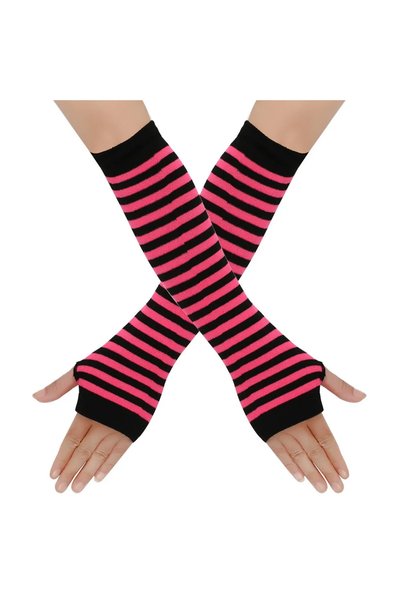 Choice3 One Size Black Rose Red Warmer Knitted Long Fingerless Gloves Elbow M...