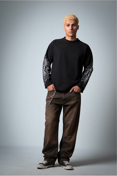 GRJ denim Dust Noir Baggy Fit Eskitme Siyah Erkek Jean Pantolon