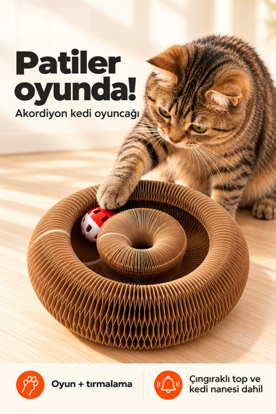 ERKUGO Accordion Cat Scratching Toy, Scratching Board with Rattle Bell Ball a...
