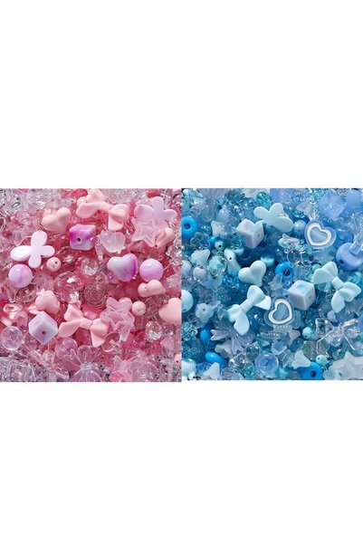 Choice Pink and Blue 40g 2 Style Mixed Flowers Heart AB Color Phone Chain Bea...