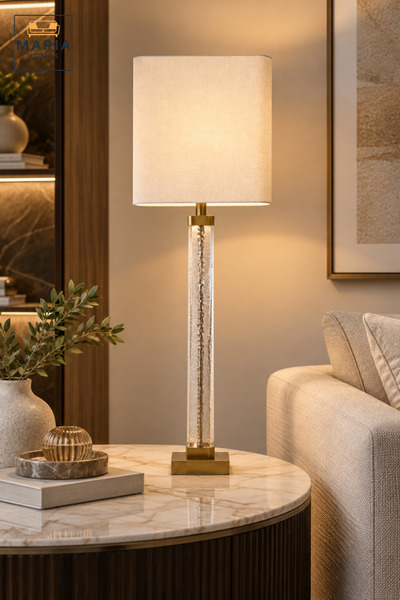 MARIA HOMES مصباح زجاجي شفاف عصري مع عمود طويل ذو ملمس مميز، وتفاصيل ذهبية، و...