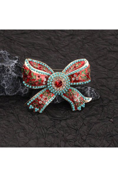 Choice AS SHOWN A Retro Pearl Bow Brooch for Women, Elegant Enamel Rhinestone...