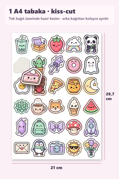 Store Kawaii Colorful Figured Sticker Set 30 Pieces - Cute Patterned Laptop Notebook Phone Agenda