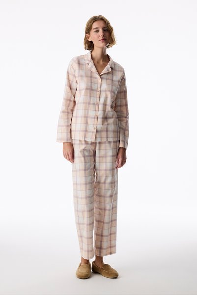 Penti Açık Pembe Lena Checked Ekoseli Uzun Kollu Gömlek Pantolon Pijama Takımı