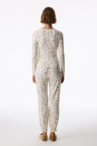 Penti Ecru Bloom Floral Long Sleeve Pants Pajama Set