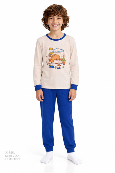 Penti Boy's Cobalt Blue Nap Time Cotton Long Sleeve 2-Piece Pajama Set