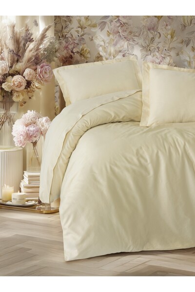 Cotton Box Elegant Satin Single Duvet Cover Set Beige