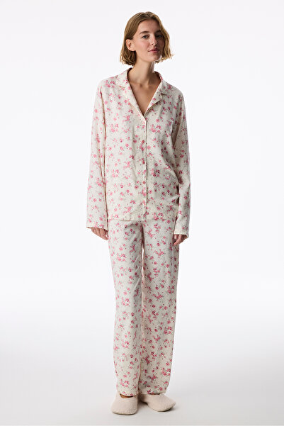 Penti Ekru Blush Garden Çiçekli Uzun Kollu Gömlek Pantolon Pijama Takımı