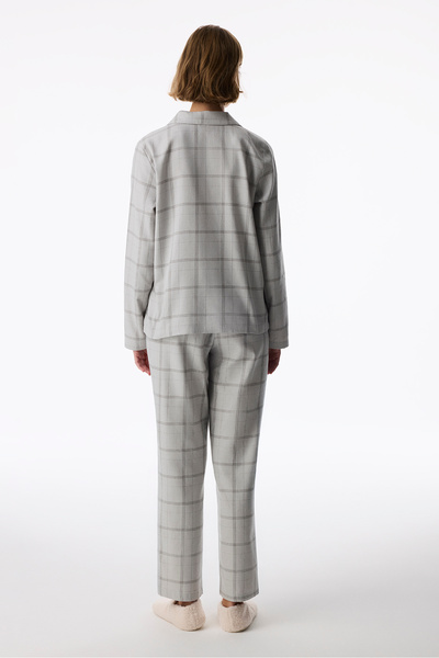 Penti Gray Margot Checked Long Sleeve Shirt Pants Pajama Set